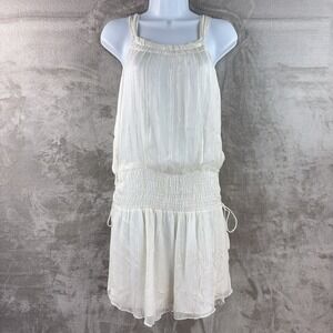 Ramy Brook Lydia Dress Womens Size XS White Gold Halter Smocked Mini Summer